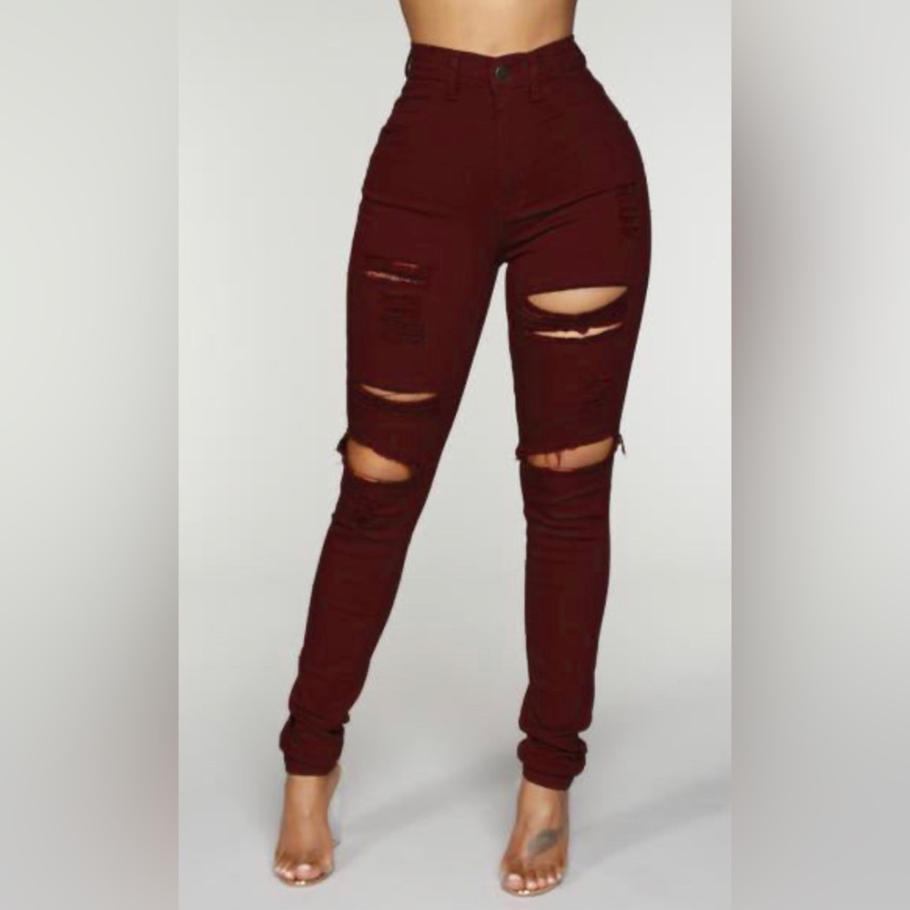 NTW Blanched Jeans Burgundy Size 9